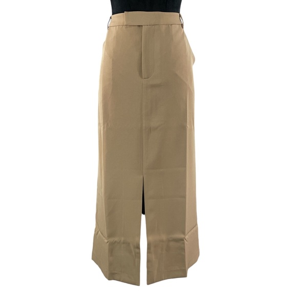 Dresses & Skirts - Tan, Khaki high waisted tailored skirt, front slit, Midi skirt, size 10,New